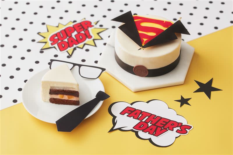 台北寒舍艾美酒店一樓「巧克光廊」外賣店推出父親節蛋糕，「超人爸爸」。（圖／旅宿業者提供）