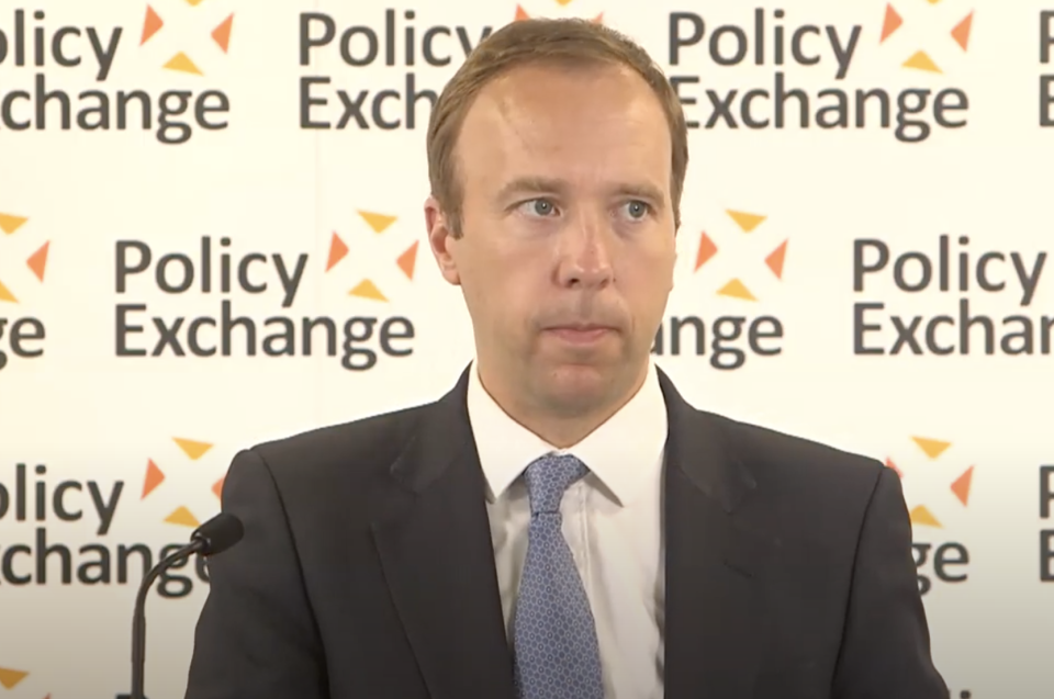 Matt Hancock announced Public Health England will be axed during a speech at the Policy Exchange think tank on Tuesday. (PolicyExchangeUK/YouTube)