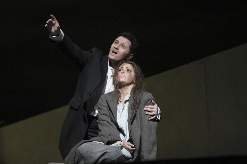 The polish tenor Piotr Beczala will play the womanizing Duke in the Metropolitan Opera's performance of 'Rigoletto' this year. In this version of Verdi's opera Director Michael Mayer has set 'Rigoletto' in 1960s Las Vegas.   In this Friday, March 23, 2012 photo, Anna Netrebko performs the title role alongside Piotr Beczala as Chevalier des Grieux during the final dress rehearsal of Jules Massenet's "Manon," at the Metropolitan Opera in New York. (AP Photo/Mary Altaffer)