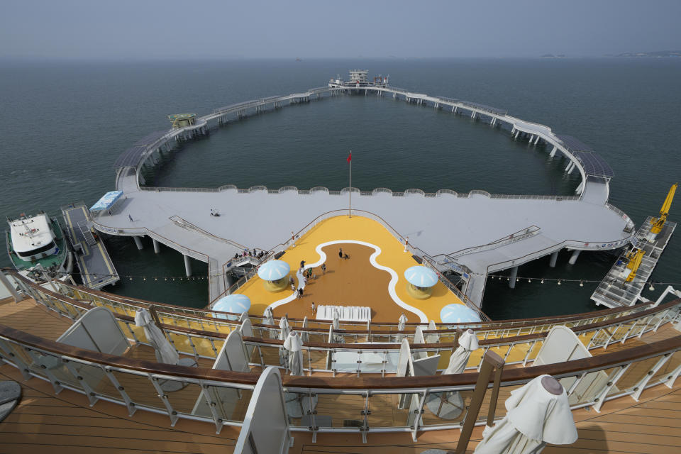 The Genghai No. 1 and Ocean Star complex sits along the coastline of Yantai in eastern China's Shandong province on Tuesday, Aug. 22, 2023. (AP Photo/Ng Han Guan)