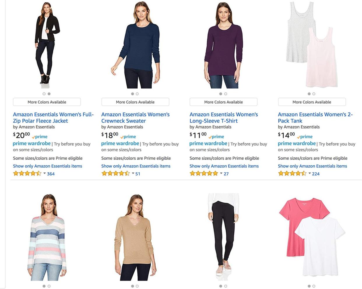selection of women's Basics from Amazon Essentials on Prime Wardrobe