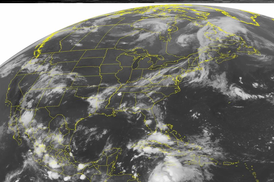 This NOAA satellite image taken Monday, Aug. 6, 2012 at 1:45 a.m. EDT shows cloud cover ahead of a cold front that extends from the Lower Great Lakes to the Lower Mississippi Valley. Areas of showers, heavy rain and thunderstorms are embedded in cloud cover in West Virginia, southern New England, Mississippi and Florida. Offshore and in the Caribbean, Tropical Storm is visible at about about 220 miles east of Cabo Gracias a Dios on the Nicaragua and Honduras border. Ernesto continues moving westward across the Caribbean near 13 mph with maximum sustained winds near 50 mph and higher gusts. (AP PHOTO/WEATHER UNDERGROUND)