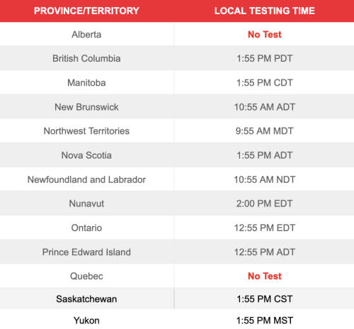 ALERT READY TEST Schedule: May 10, 2023