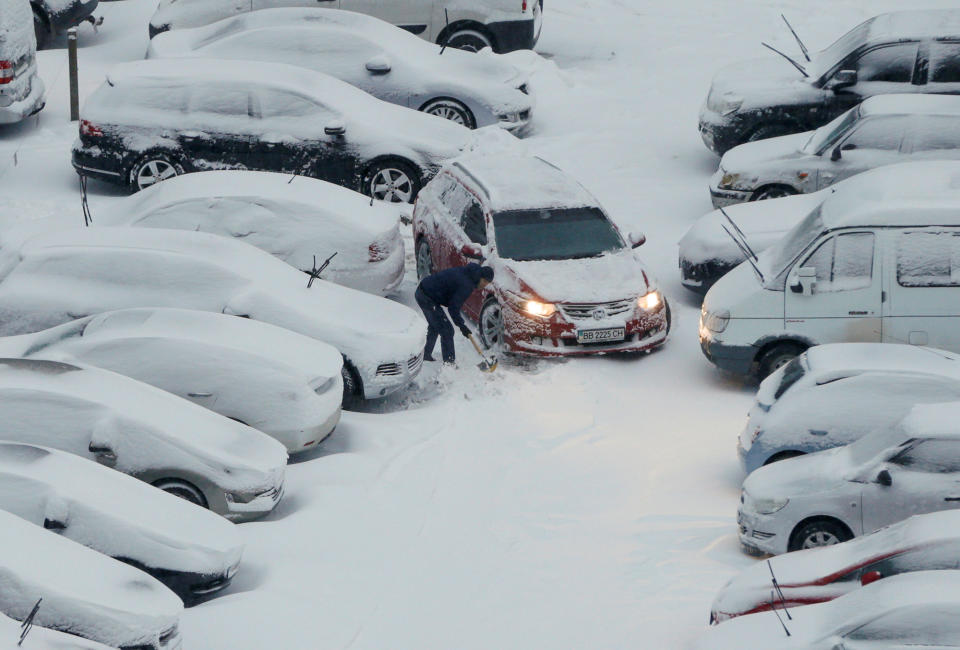 Snow removal in Kiev, Ukraine