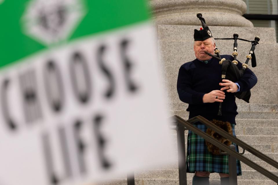 Robert Jacob plays a bagpipe memorial at the March for Life Utah rally at the Utah Capitol in Salt Lake City on Saturday, Jan. 20, 2024. | Megan Nielsen, Deseret News