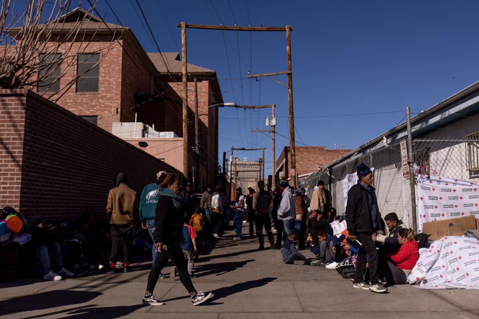 El Paso Police, Customs and Border Protection, State Troopers and Department of Public Safety patrol El Paso streets where Venezuelan migrants are staying in front of Sacred Heart Church, on Wednesday, Jan. 4, 2023, after crossing into the U.S.