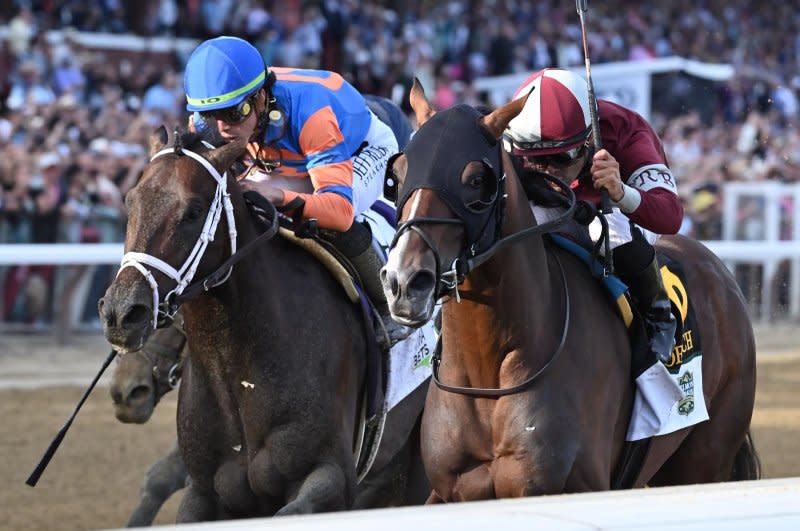 Dornoch wins the Belmont Stakes on Saturday at Saratoga Race Course in New York. Photo by Joe Labozzetta/Cognianese Photography, courtesy of NYRA