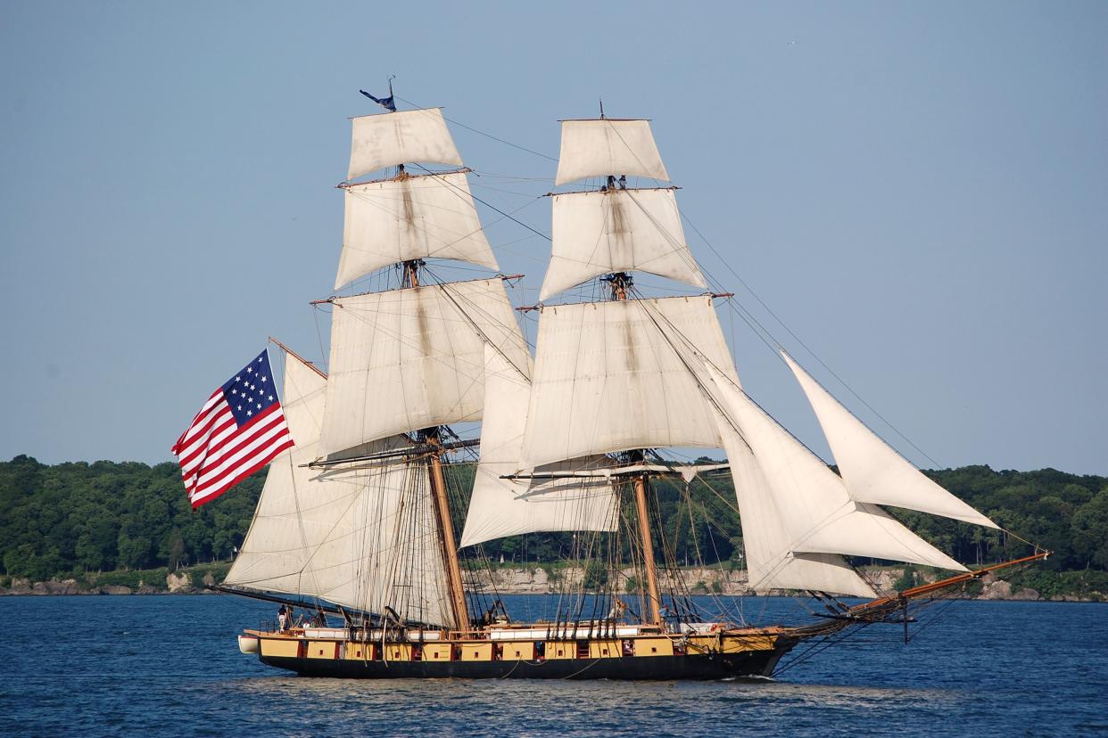 The Brig Niagara under full sail, off of South Bass Island, Ohio on Lake Erie.