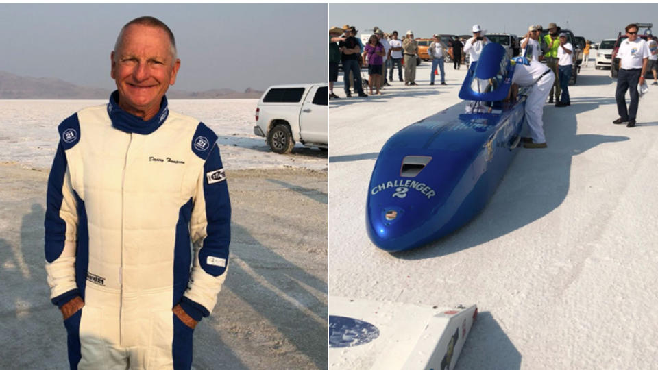 Thomson and his Challenger II car that broke the land speed record. Pic: Twitter