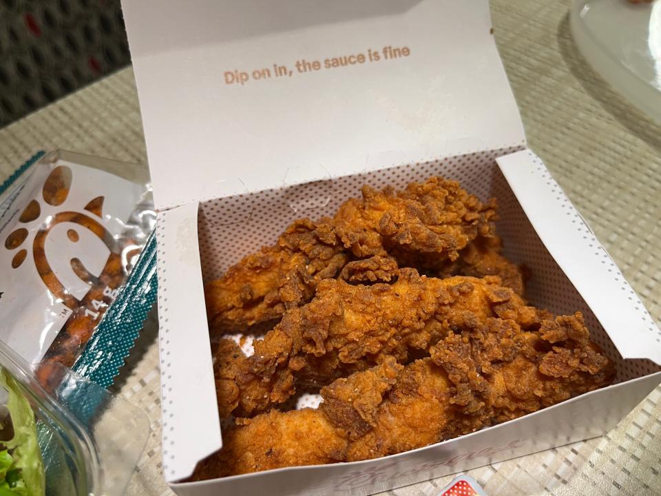 box of chicken strips from chick fil a in toronto