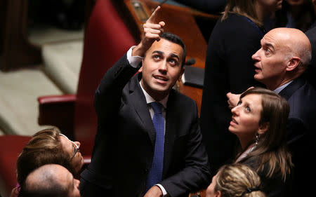 Five Stars Movement (M5S) leader Luigi Di Maio gestures at the Chamber of Deputies during the first session since the March 4 national election in Rome, Italy March 23, 2018. REUTERS/Tony Gentile