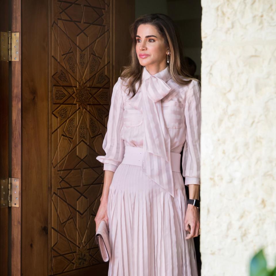 The Jordanian monarch, Queen Rania, put her spin on the biggest trend of Spring 2019, the pleated skirt.