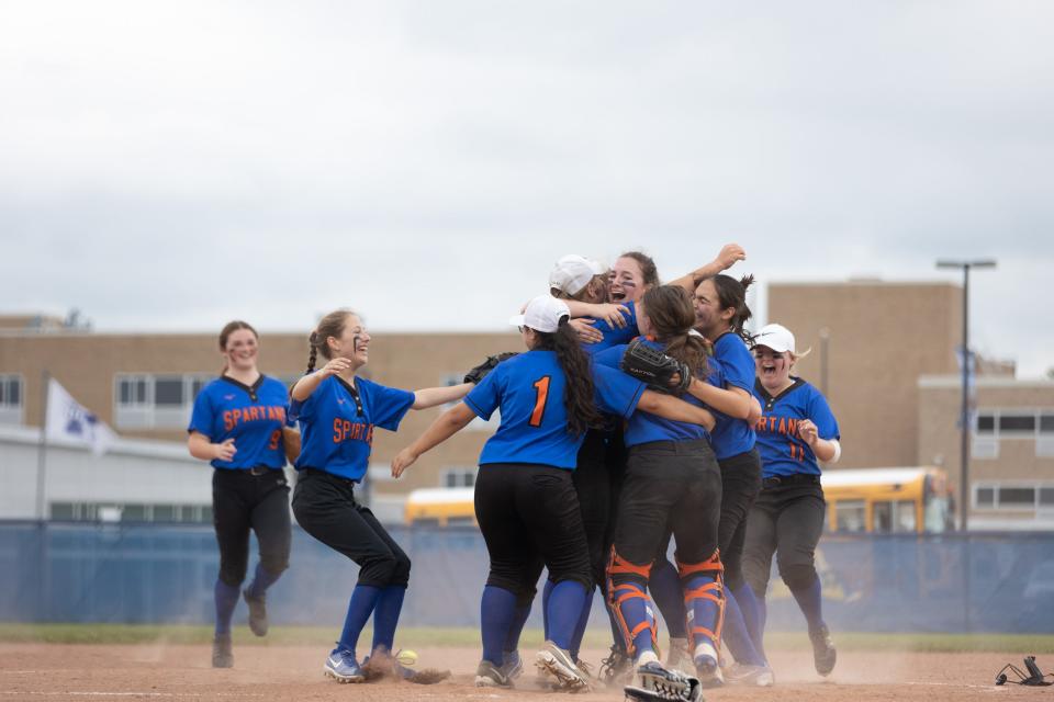 SS Seward celebrates their victory over Pine plaines in the Section 9 Class C Softball Championships in Middletown, NY on May 27, 2022. ALLYSE PULLIAM/For the Times Herald-Record