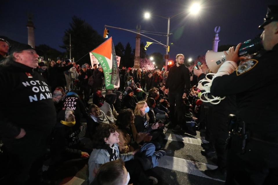 The demonstrators blocked traffic during the protest. William C Lopez/New York Post