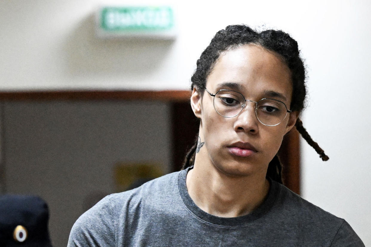 Brittney Griner arrives to a hearing at the Khimki Court  (Kirill Kudryavtsev / AFP via Getty Images file)