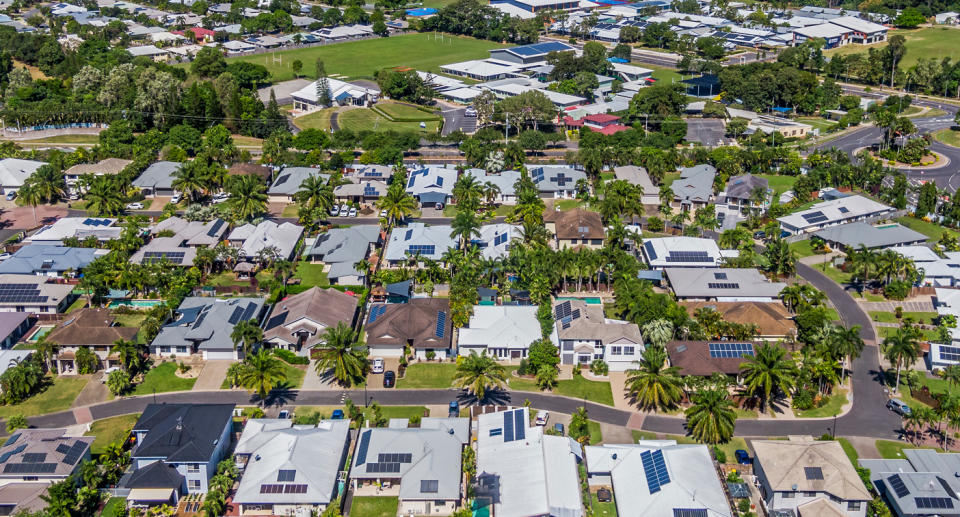 Ariel view of houses in Cairns suburb in Queensland 