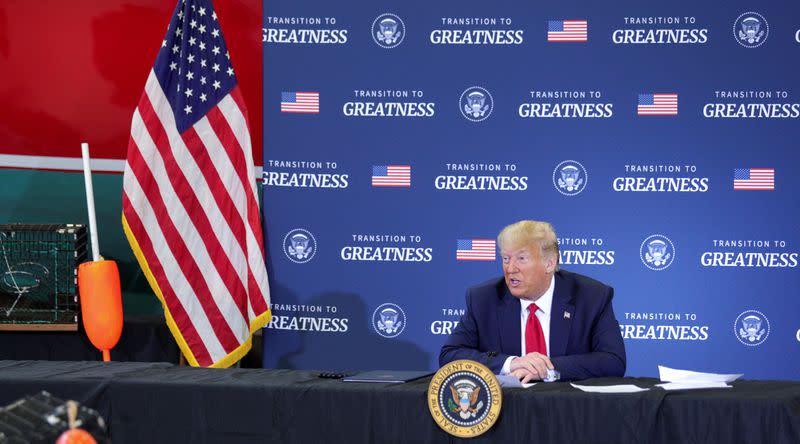 U.S. President Donald Trump participates in roundtable discussion on commercial fishing in Bangor, Maine