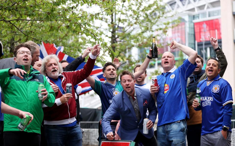  Leicester City fans are seen outside the stadium prior to The Emirates FA Cup Final match between Chelsea and Leicester City  - Getty Images