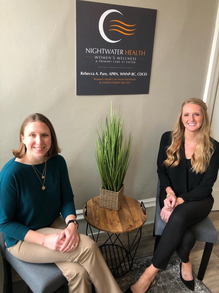 Rebecca Pare, APRN, lead practitioner at Nightwater Heatlh Women&#39;s Wellness and Primary Care at Exeter, and Jennifer Moran, practice manager, in the waiting room of the new Exeter medical practice.