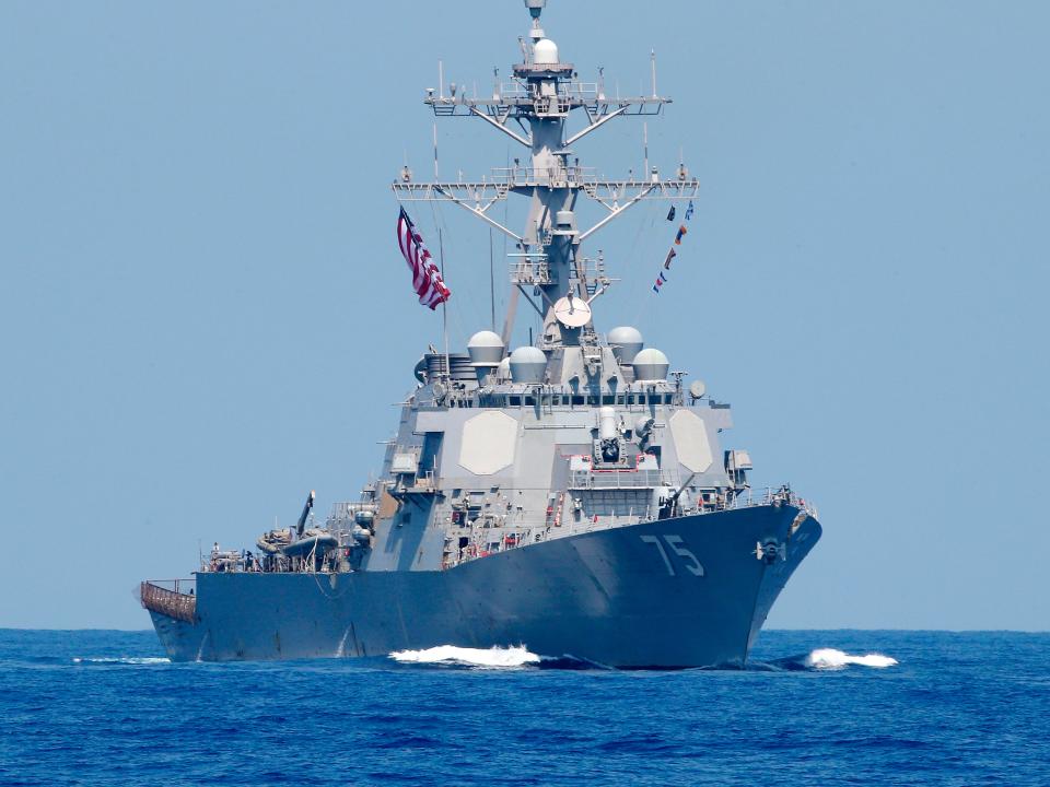 <p>A photo taken on 7 August 2019, shows the US Navy USS Donald Cook class guided missile destroyer during an exercise</p> ((AFP via Getty Images))