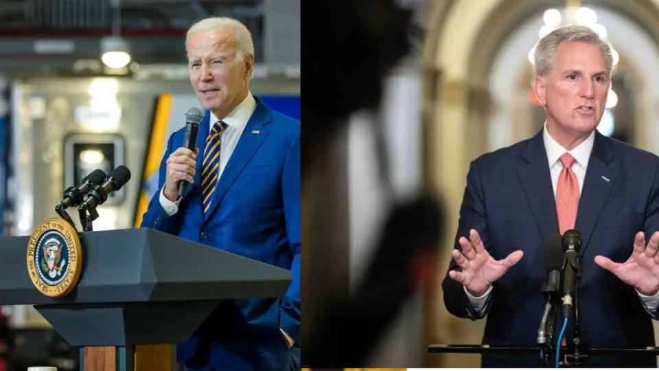 Joe Biden y Kevin McCarthy llegaron a un acuerdo sobre el techo de la deuda pública de Estados Unidos. Fotos: Twitter (@Potus - @SpeakerMcCarthy)