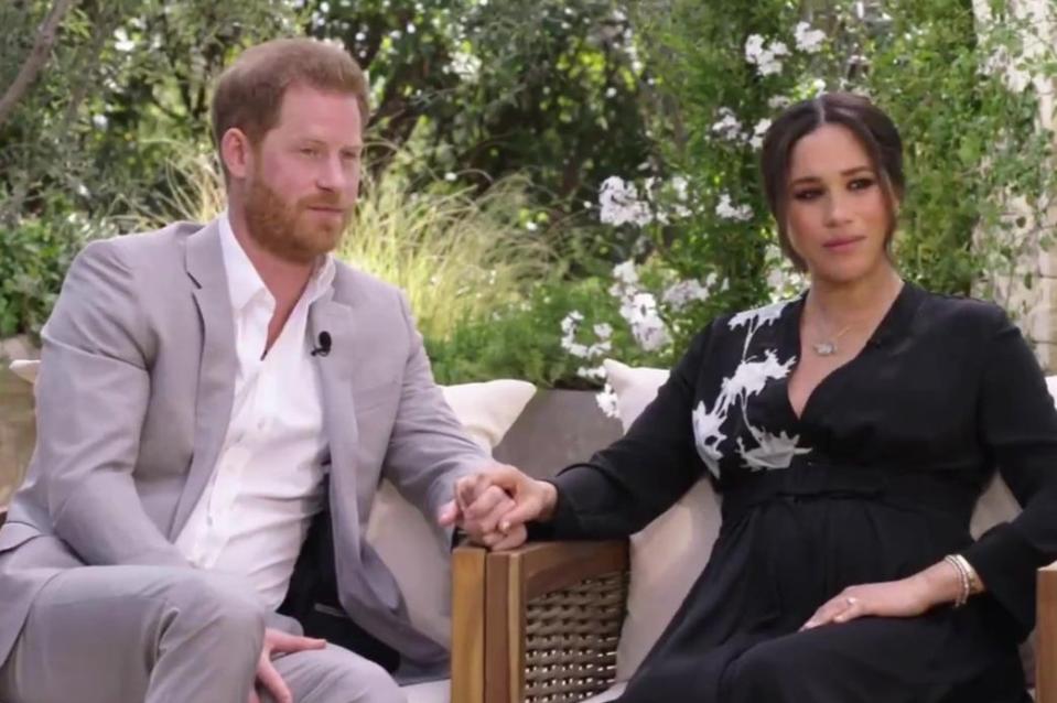 <p>Prince Harry and Meghan pictured in the trailer</p> (CBS)