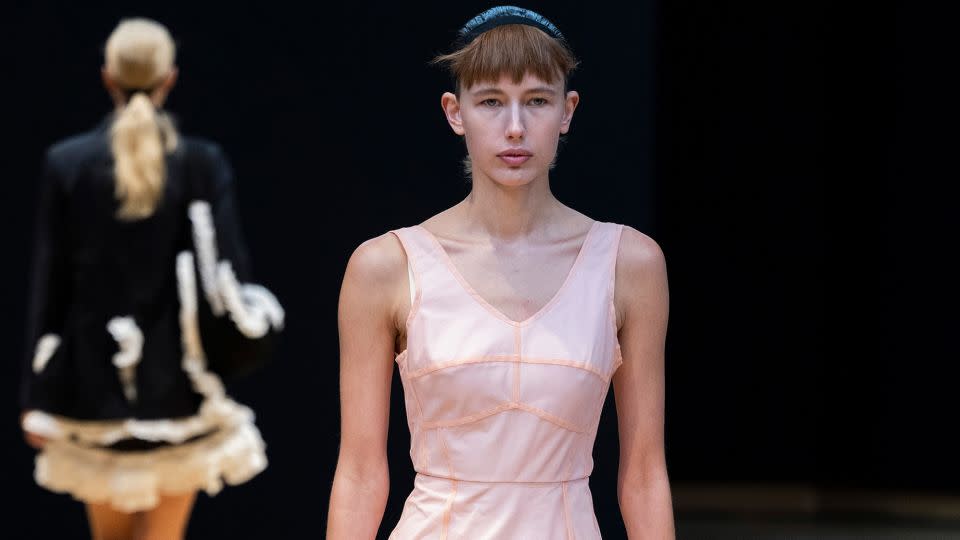 Molly Goddard fused vintage undergarment engineering with her classic tulle party frock style. - Gareth Cattermole/BFC/Getty Images