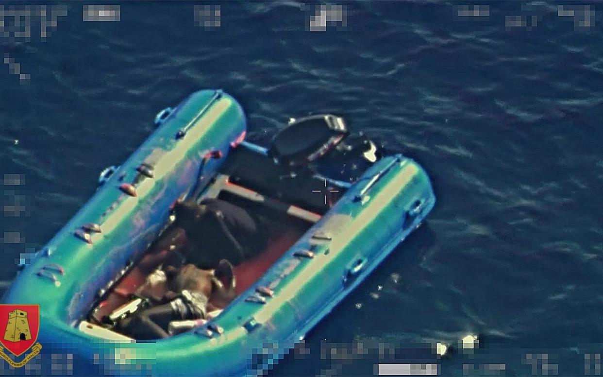 The scene that confronted the Malta Armed Forces helicopter when it came across the dinghy - AFP
