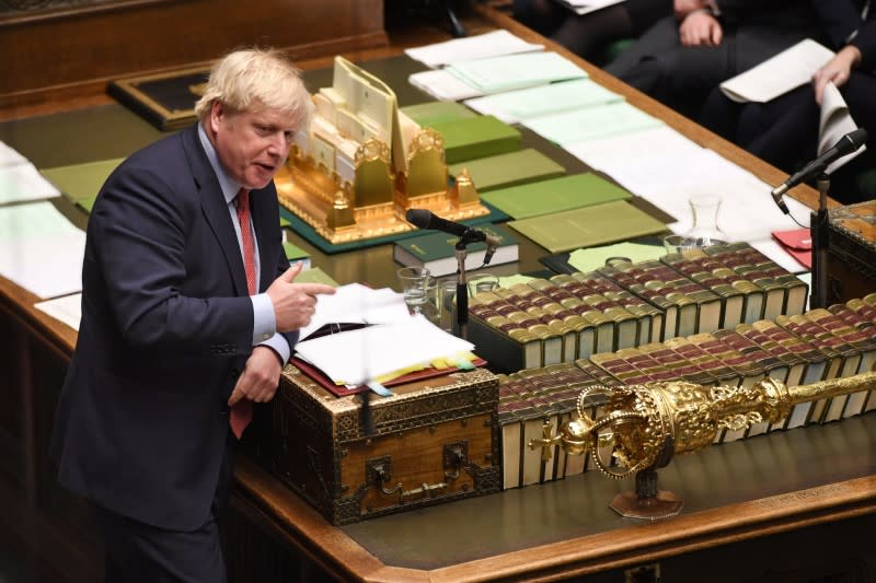 Britain's Prime Minister Boris Johnson speaks during the weekly question time debate in Parliament in London