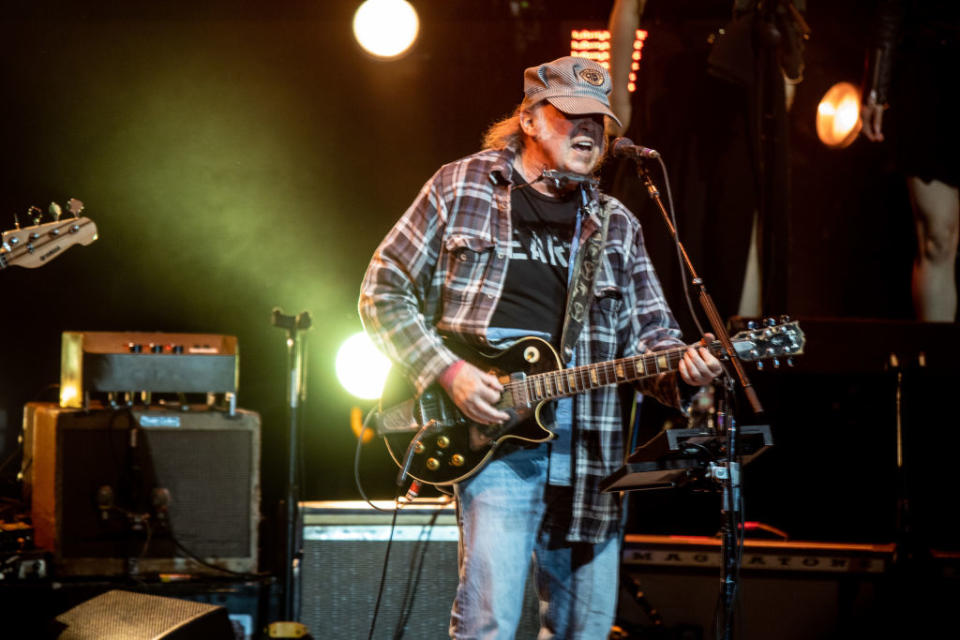 LOS ANGELES, CALIFORNIA - APRIL 22: Neil Young performs at the Autism Speaks Light Up The Blues 6 Concert at The Greek Theatre on April 22, 2023 in Los Angeles, California. (Photo by Harmony Gerber/Getty Images)