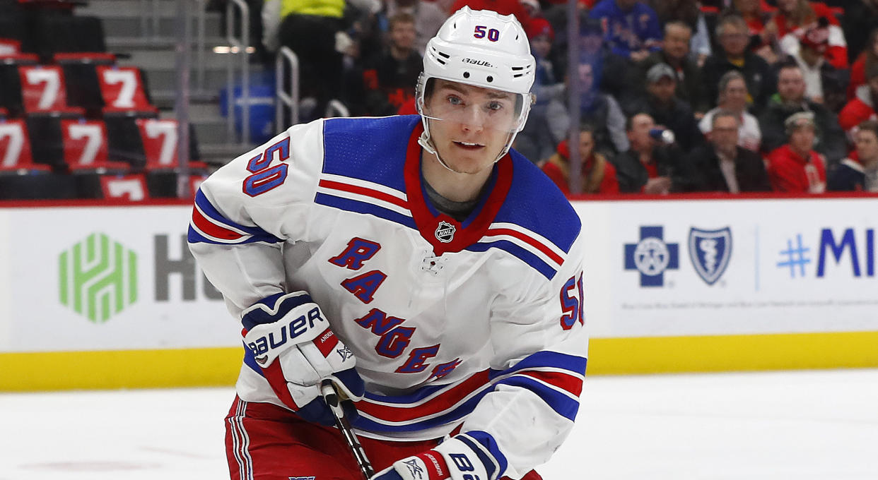 New York Rangers center Lias Andersson has been loaned to the Swedish Hockey League. (AP Photo/Paul Sancya)