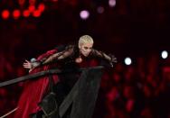 British singer Annie Lennox performs during the closing ceremony of the 2012 London Olympic Games at the Olympic stadium in London