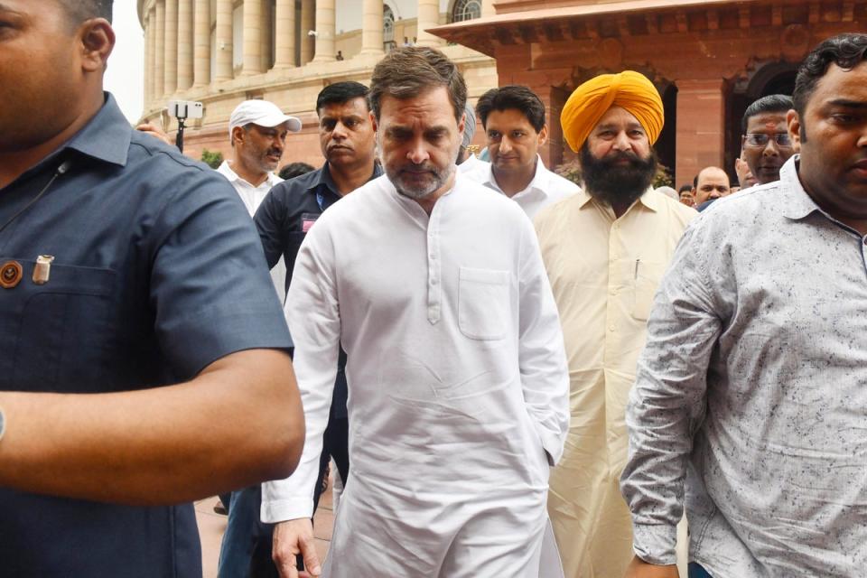 India’s new leader of the opposition Rahul Gandhi said his lawmakers would not be silenced, in his first speech since formally taking up a post vacant for a decade (AFP via Getty Images)