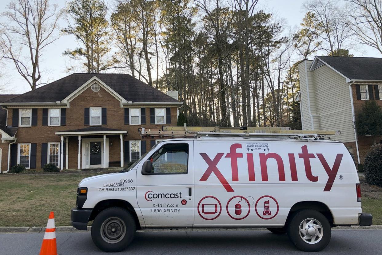 <span class="caption">If its services help deliver misinformation to your home, what responsibility does Comcast have for that?</span> <span class="attribution"><a class="link " href="https://newsroom.ap.org/detail/ComcastServices/b31f921a4cad47f08c9d1a029c945ea2/photo" rel="nofollow noopener" target="_blank" data-ylk="slk:AP Photo/Mike Stewart;elm:context_link;itc:0;sec:content-canvas">AP Photo/Mike Stewart</a></span>