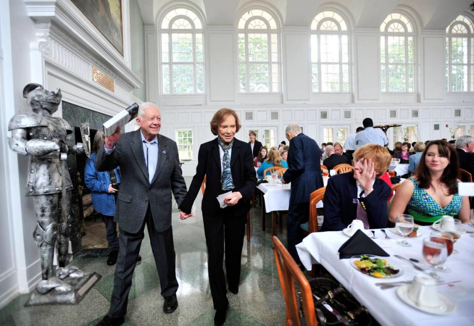 Former President Jimmy Carter and wife, Rosalynn, at a 2011 luncheon for the Georgia Women of Achievement at Wesleyan College in Macon.