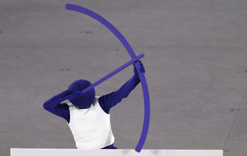 TOKYO, JAPAN  JULY 23, 2021: A performer at the opening ceremony of the Tokyo 2020 Summer Olympic Games at the National Stadium. Tokyo was to host the 2020 Summer Olympics from 24 July to 9 August 2020, however because of the COVID-19 pandemic the games have been postponed for a year and are due to take place from 23 July to 8 August 2021. Sergei Bobylev/TASS (Photo by Sergei Bobylev\TASS via Getty Images)