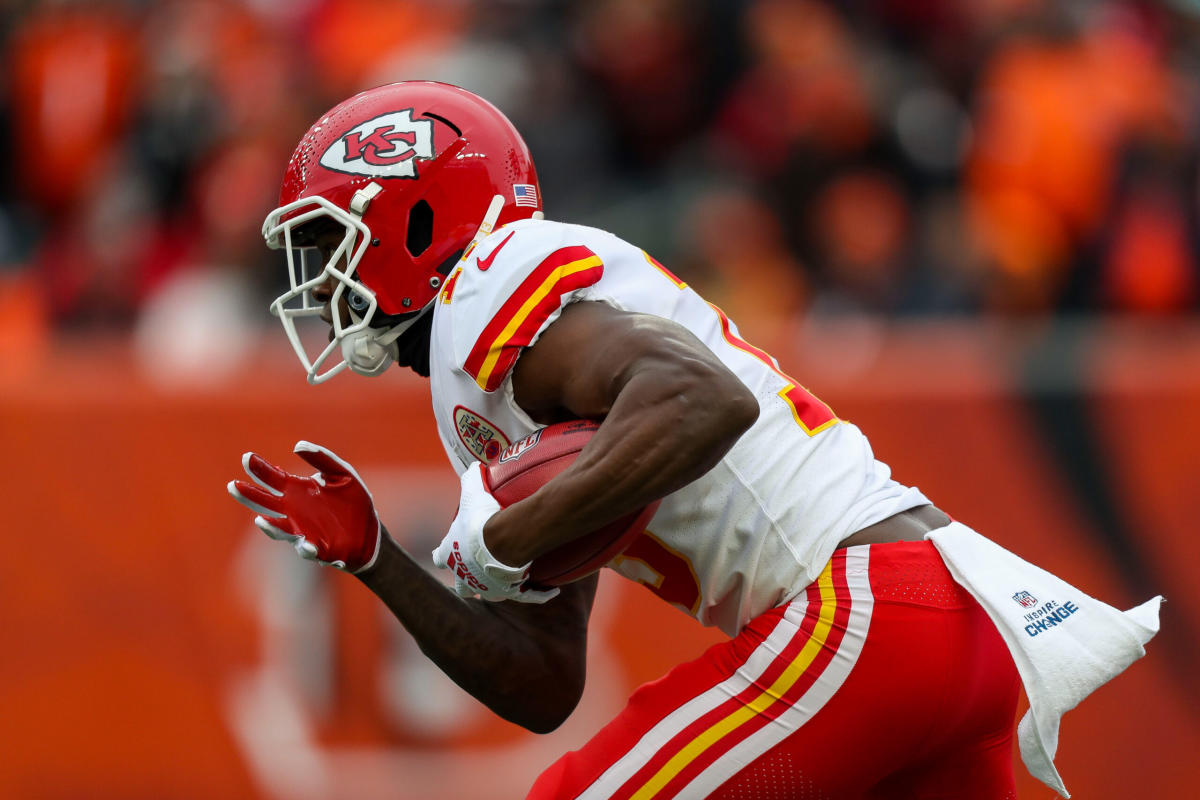 Kansas City Chiefs wide receiver Byron Pringle (13) runs down