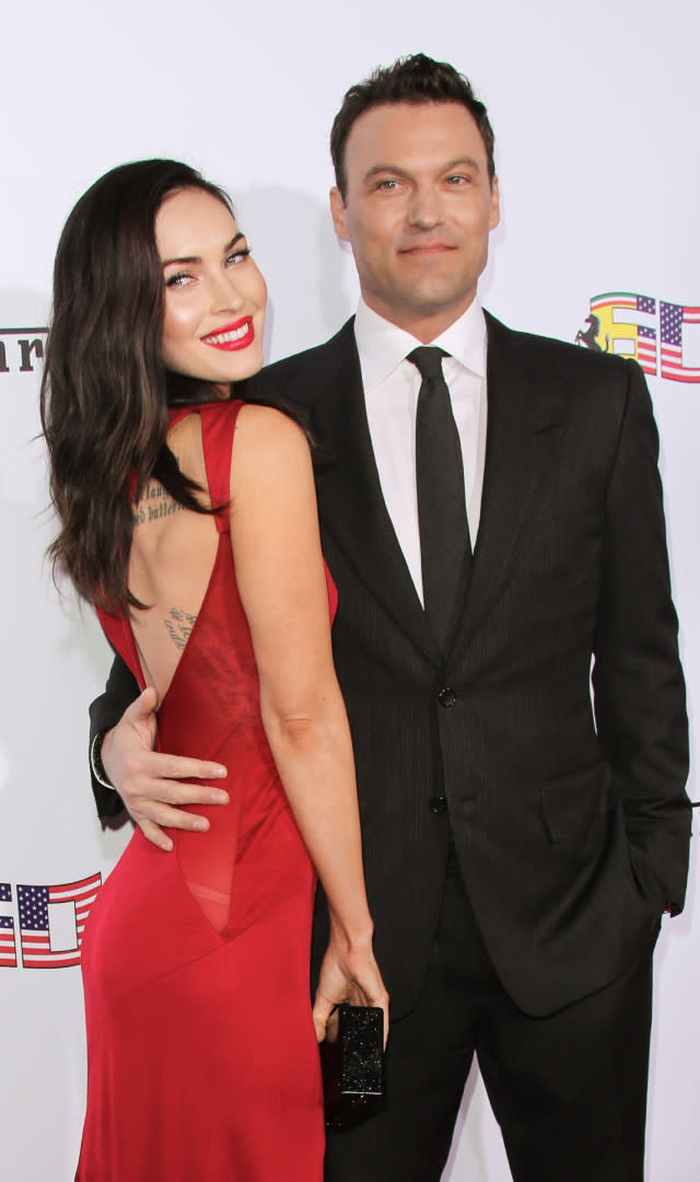 BEVERLY HILLS, CA – OCTOBER 11: Actors Megan Fox (L) and Brian Austin Green (R) attend Ferrari’s 60th Anniversary In The USA Gala at the Wallis Annenberg Center for the Performing Arts on October 11, 2014 in Beverly Hills, California. <em>Photo by Paul Archuleta/FilmMagic.</em>