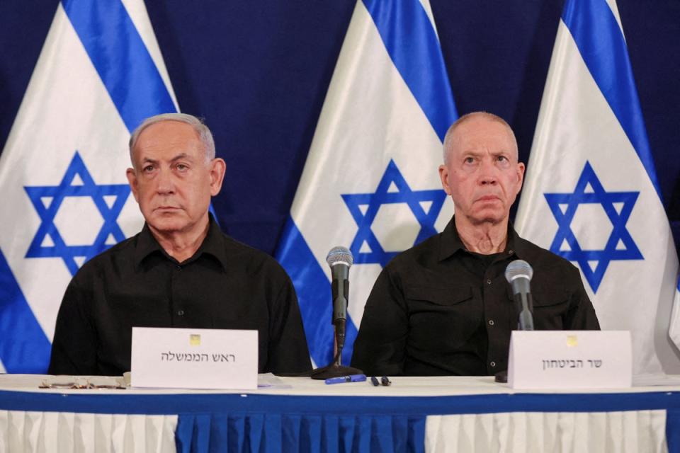 An arrest warrant could also be issued for Israeli defence minister Yoav Gallant (right) (via Reuters)