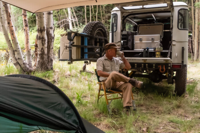 Jonathan Hanson camping out of his FJ40 in camp on Mount Graham in southern Arizona