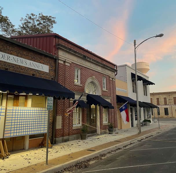 PHOTO: The Uvalde Leader-News, the local paper's office is the site of the town's election night results display in Uvalde, Texas. (Hannah Prince/ABC News)