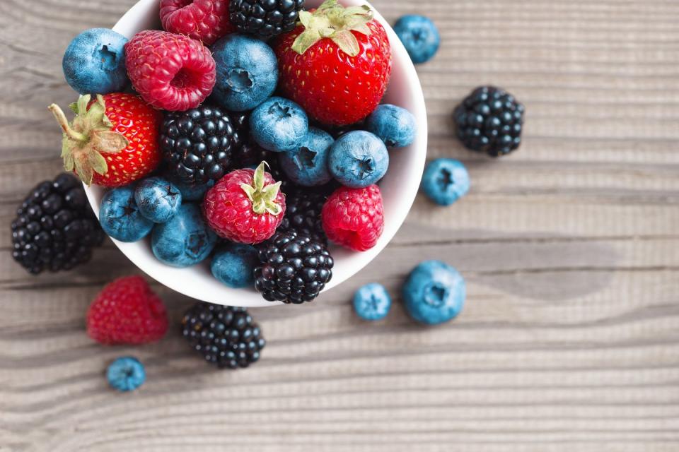 <p>Berries will naturally brighten your dish and supply hunger-curbing fiber to satisfy sweet cravings. Their gem-like hues are a great indicator of their nutrient concentration. “Dark pigmentation and rich color means the berries are high in disease-fighting antioxidants and phytochemicals,” Mirkin explains.</p><p><strong>Try it: </strong><a href="https://www.prevention.com/food-nutrition/recipes/g22038183/berry-fruit-recipes/" rel="nofollow noopener" target="_blank" data-ylk="slk:6 Creative (and Delicious) Ways to Eat More Berries;elm:context_link;itc:0;sec:content-canvas" class="link ">6 Creative (and Delicious) Ways to Eat More Berries</a></p>