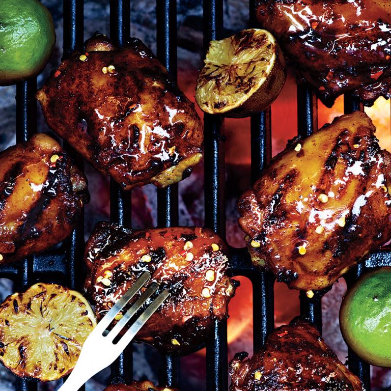 Grilled Chicken Thighs with Ancho-Tequila Glaze