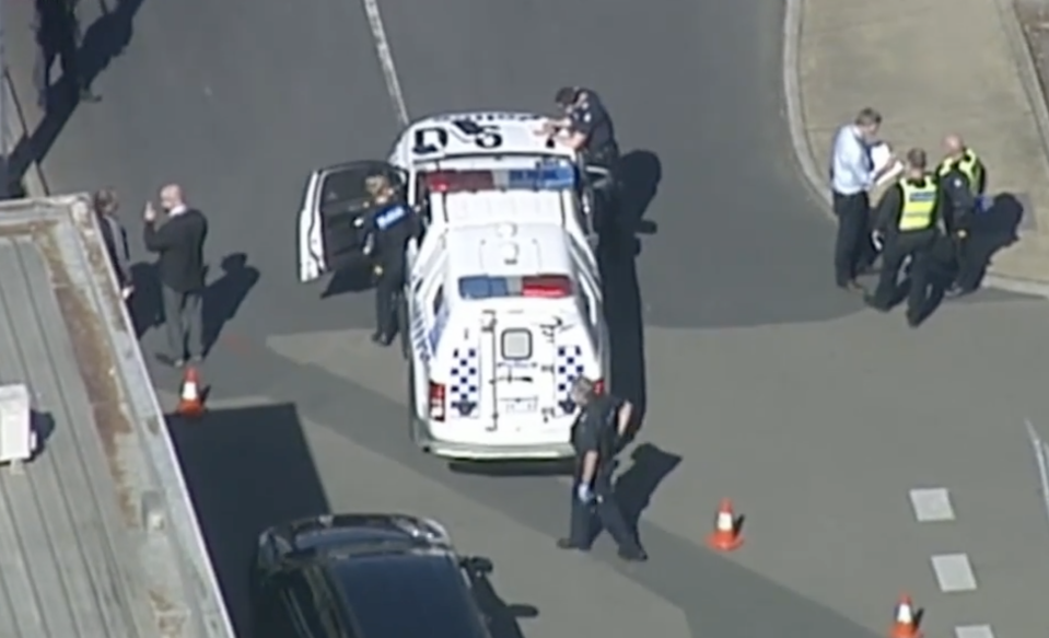 Police at the scene of an alleged stabbing on Saturday morning. Source: Nine News