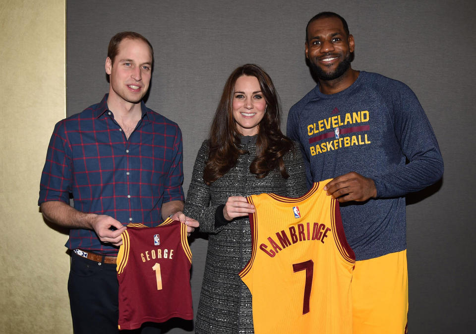 Will and Kate pose with LeBron James after the game. (Photo: Pool via Getty Images)