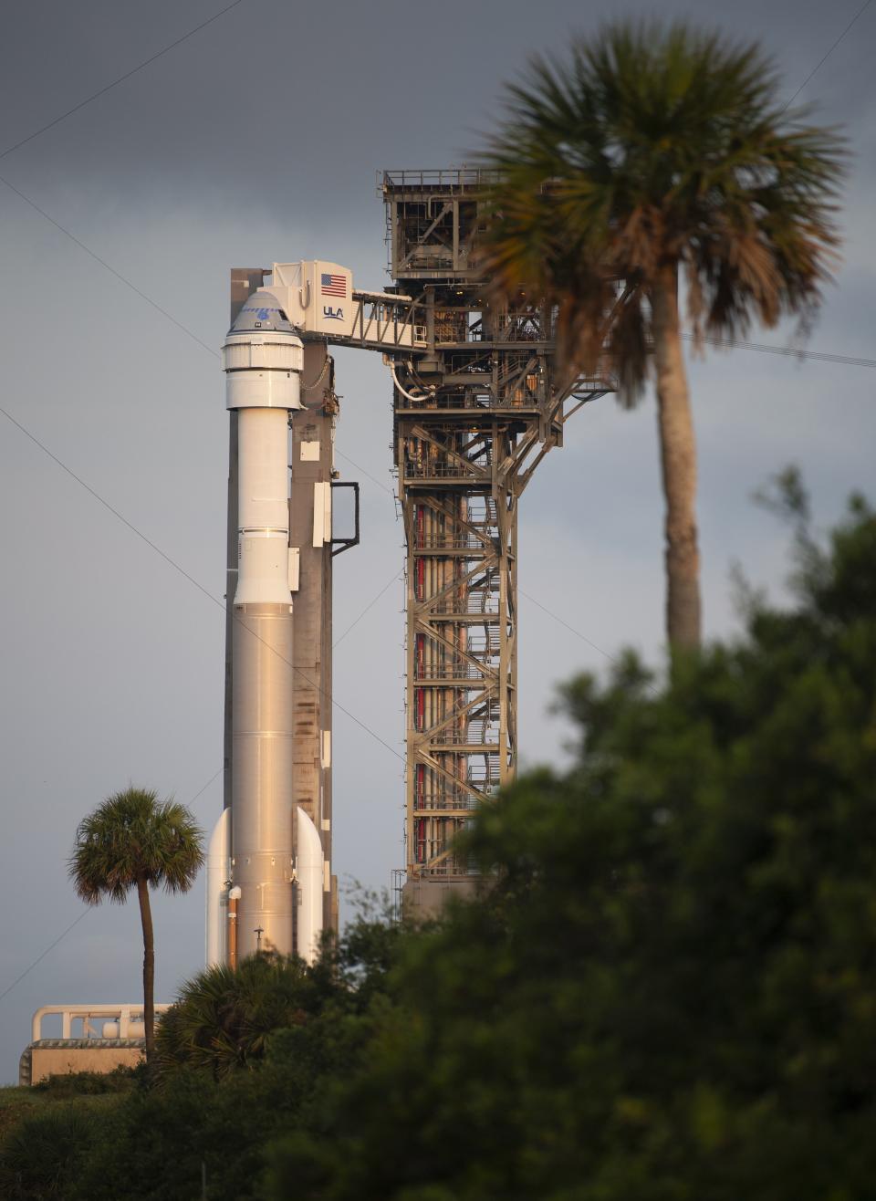 A United Launch Alliance Atlas V rocket that will launch Boeing's CST-100 Starliner spacecraft to the International Space Station stands ready on launch complex 41 at the Cape Canaveral Space Force Station in Cape Canaveral, Fla., on Thursday, May 19, 2022.