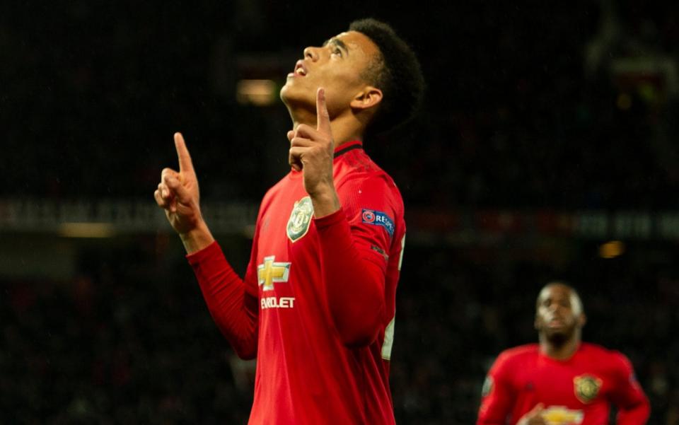 Mason Greenwood celebrates scoring against Partizan Belgrade - REX