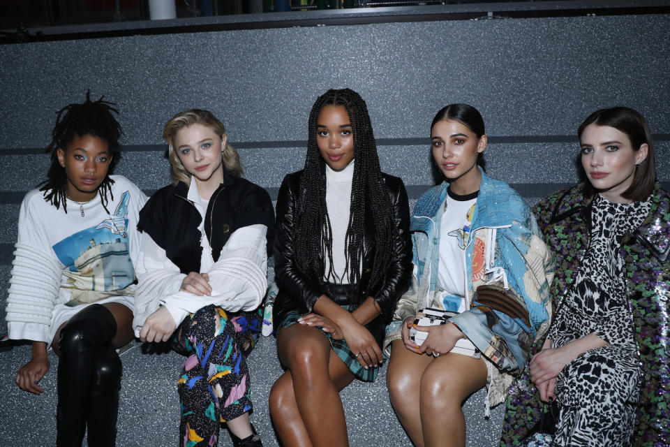 Willow Smith, Chloe Grace Moretz, Laura Harrier, Naomi Scott and Emma Roberts at the Louis Vuitton February 2019 show during Paris Fashion Week