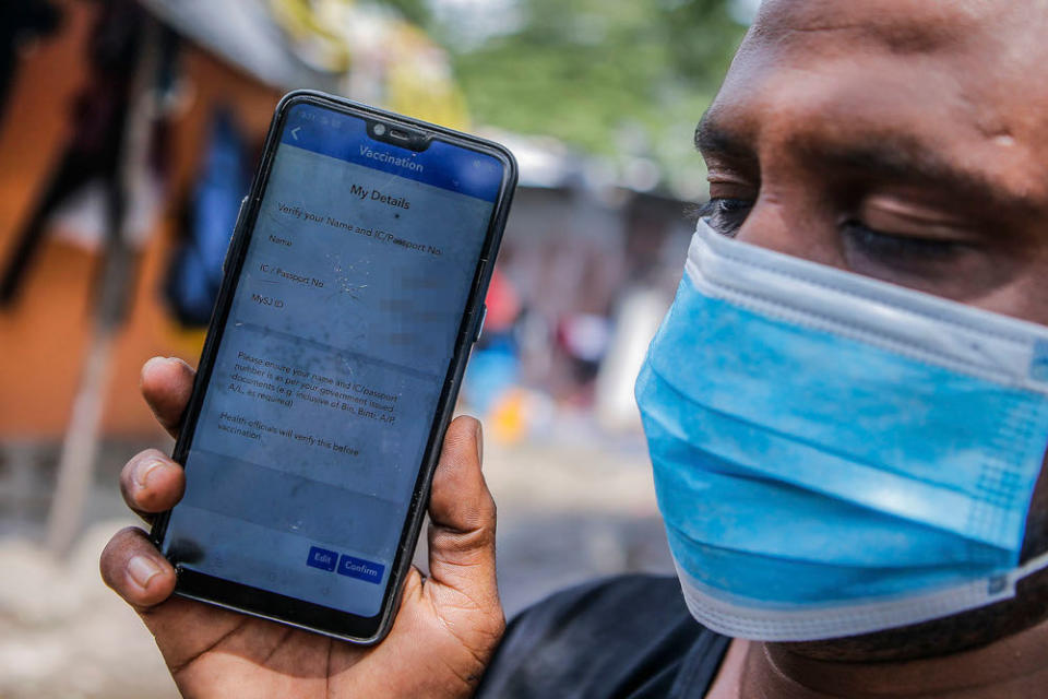 A screencap of Abdul Hamid’s MySejahtera which shows he has not registered for Covid-19 vaccination June 13, 2021. ― Picture by Hari Anggara