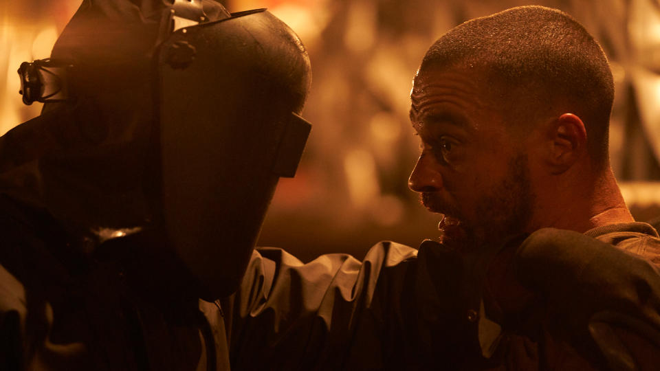 Jesse Williams faces off with the killer in 'Random Acts of Violence'. (Credit: Shudder)                               